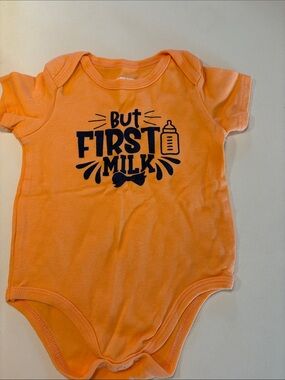 Monkey Bars ‘But First Milk’ Orange Baby Onesie